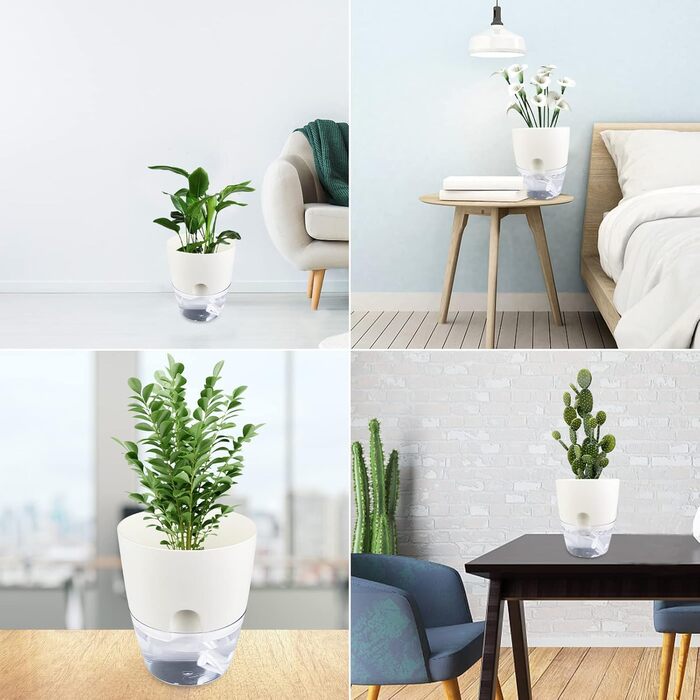 Кашпо для квітів Relota 3 шт. и біле шириною 15,3 см, кашпо для трав пластикове з самополивом і резервуаром для води, кашпо для ку