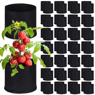 Мішки для рослин Zubebe на 60 предметів, садові мішки на вагу, вентильовані горщики для вирощування, міцні горщики для рослин з потовщеної нетканої тканини, чорні контейнери для картоплі, помідорів, овочів, квітів, фруктів (5 галонів)