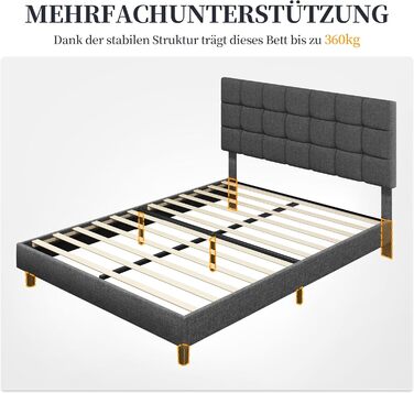 М&39яке ліжко Yaheetech 140 x 200 см Двоспальне ліжко з регульованим узголів&39ям по висоті, міцний каркас ліжка Тканинне ліжко з рейковою основою, м&39який каркас ліжка Дитяче ліжко, темно-сірий колір Темно-сірий 140 x 200 см