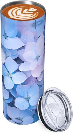Кухоль з прямою трубочкою, принт гортензії, дорожній кухоль, підходить для кемпінгу, офісу та дому, 590 мл