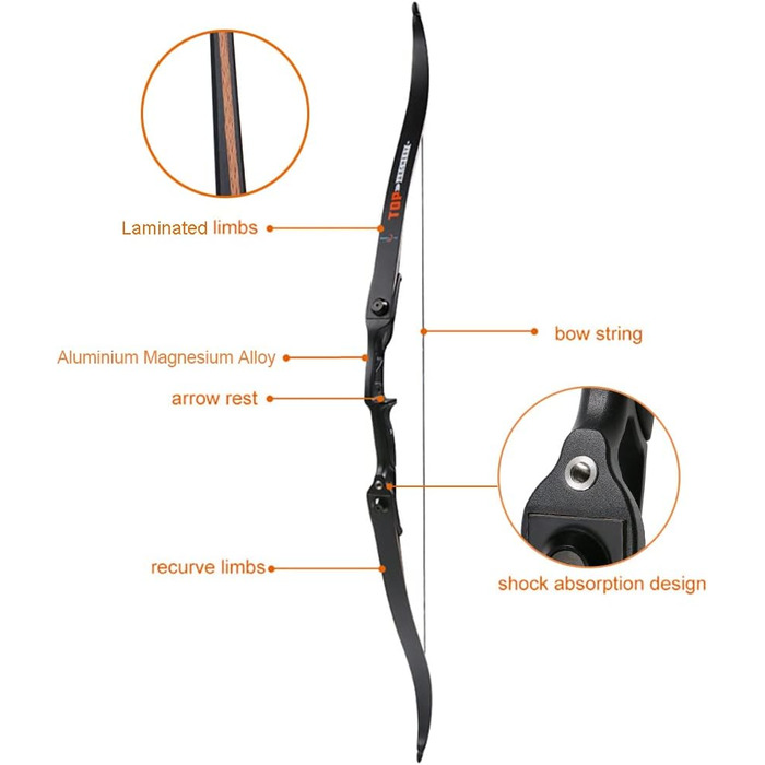 Професійний мисливський рекурсивний лук Huntingdoor 13–23 кг – для дорослих та початківців, для правшів, з аксесуарами та захистом для руки