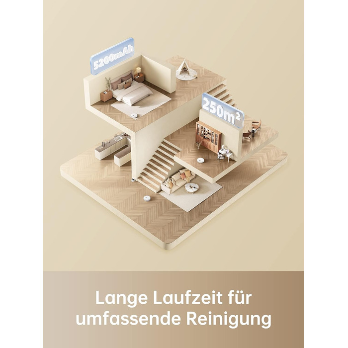 Робот-пилосос з функцією миття підлоги, робот-пилосос 4000 Па, навігація LDS, час роботи 150 хв, карти для декількох поверхів, іде