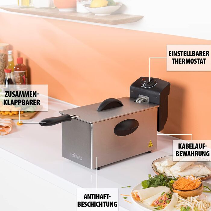 Фритюрниця Tristar - 2000 Вт, 3 літри, термостат, холодна зона, 3-4 особи, FR-6935, металік