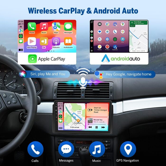 Автомагнітола Eonon, сумісна з BMW E46 1998-2006, Android 14 CarPlay, Android Auto, MirrorLink, GPS 332 ГБ, Bluetooth, вихід USB-RCA, підтримує онлайн-оновлення даних з камери заднього виду, E46X7