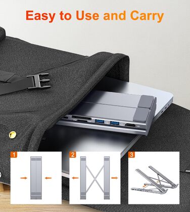 Док-станція USB-C з підставкою для ноутбука/планшета, 8-в-1 HDMI 4K, 2 шт. USB 3.1, PD 100W. Універсальна док-станція для MacBook Pro/Air, Dell, HP, Surface, Lenovo просто підключи та працюй