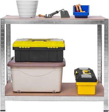 Металевий стелаж, стелаж для зберігання - полиця для зберігання та організації речей у складських приміщеннях, підвалах, гаражах, підсобних приміщеннях - виготовлений з металу та МДФ-плити - до 540 кг, розмір 150 x 75 x 30 см