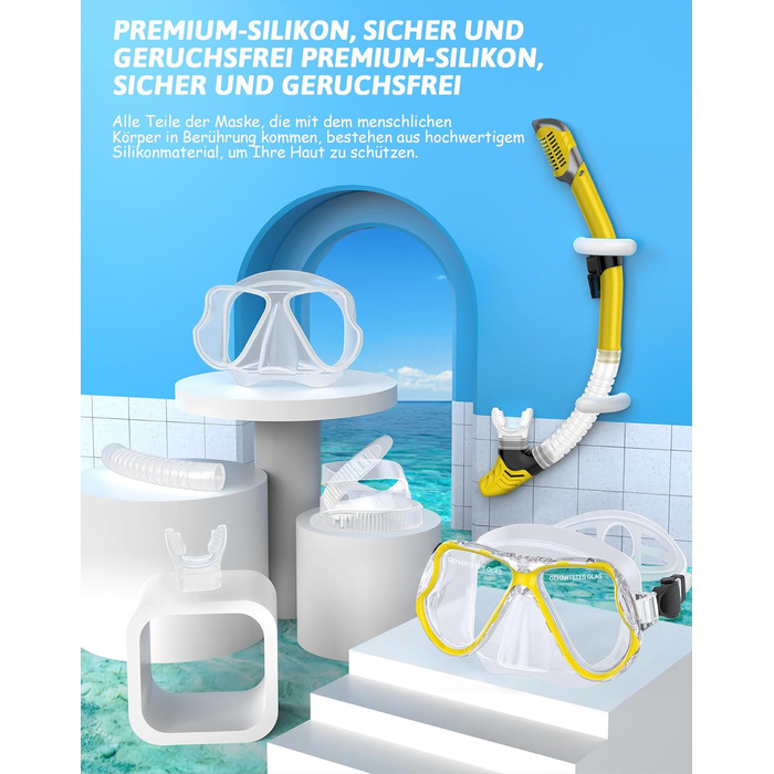 Набір для сноркелінгу QcoQce для дорослих, суха трубка з маскою для дайвінгу із загартованого скла із захистом від запотівання та протікання, панорамний вид та легке дихання для сноркелінгу та дайвінгу