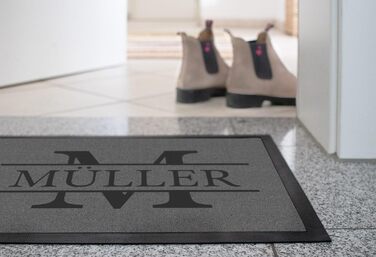 Персоналізований килимок для дверей з іменем та ініціалами прізвища, нековзний та миється, білий, 60x40 см, Сімейний 1, Білий