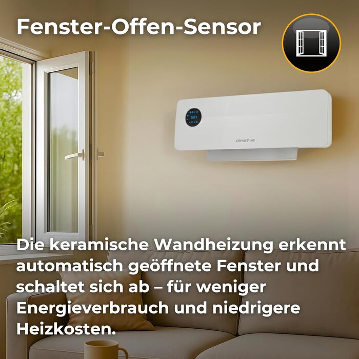 Настінний вентилятор-обігрівач SwingAir 2000 Вт, керамічний настінний обігрівач, електричний обігрівач для ванної кімнати з коливаннями, світлодіодний дисплей, білий