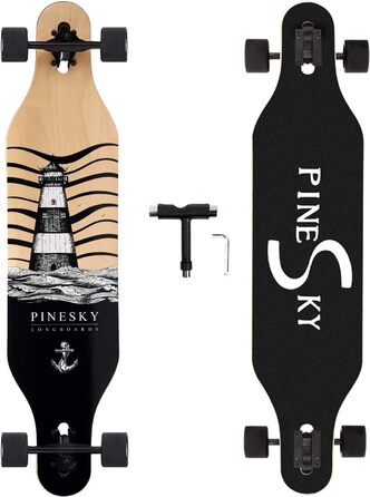 Дюймовий лонгборд скейтборд 8-шаровий з натурального клена для круїзу, карвінгу, фрістайлу та даунхілу з маячком T-Tool, 41-
