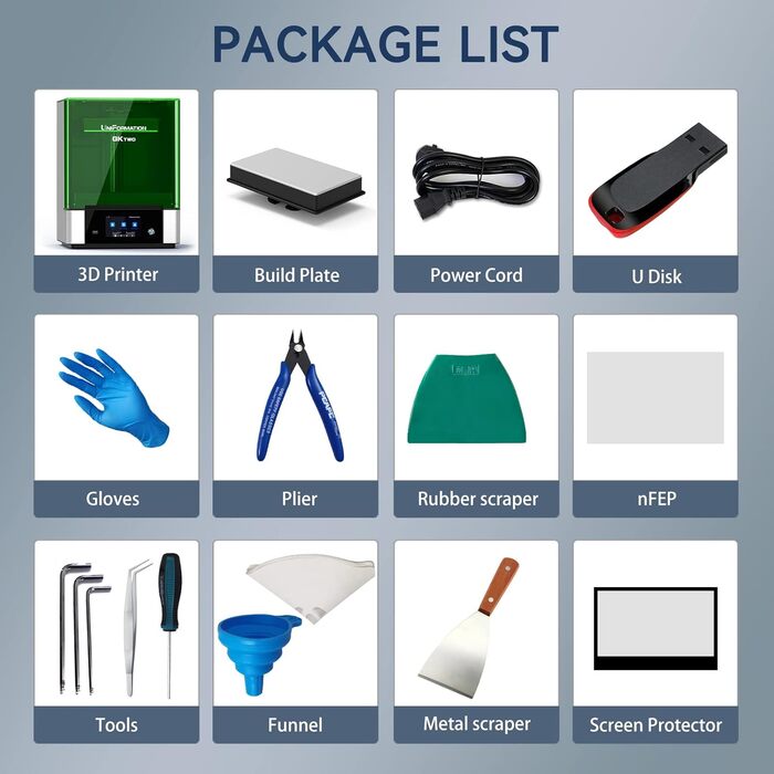 Із вбудованою системою нагріву та фільтром запахів, великий обєм збірки 228 * 128 * H245 мм, 8K MSLA Resin 3D Printer GKtwo 10.3&3