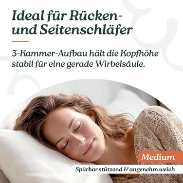 Пухова подушка 80x80 середнього розміру для сну на спині та на боці, 3-камерна подушка 80x80 пух, помітно підтримує та приємно м&39яка, можна прати в пральній машині, DOWNPASS (не вищипує живі предмети), Oeko-TEX