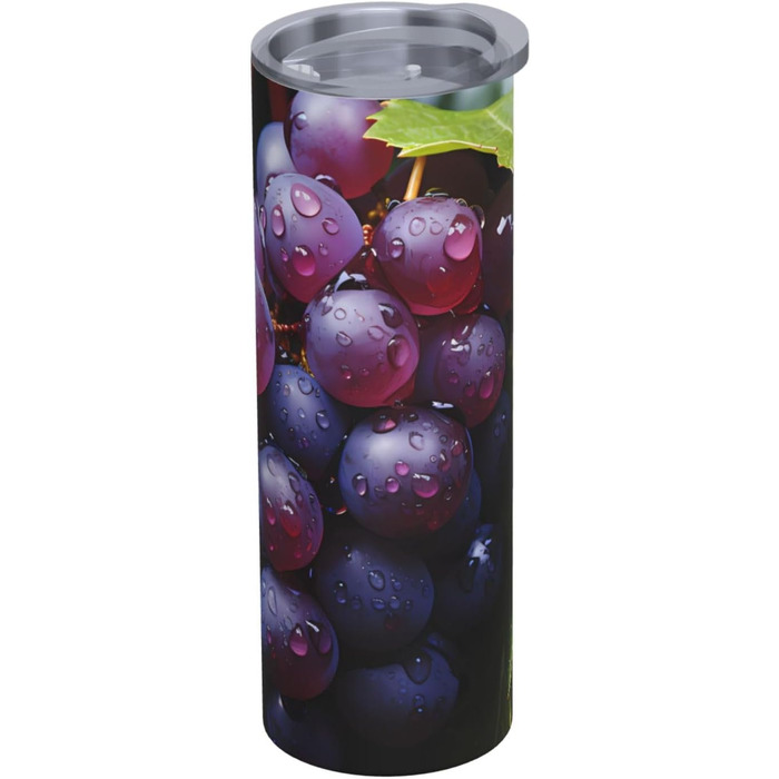 Кухоль з прямою трубочкою, 590 мл, дизайн свіжий виноград, принт, дорожній кухоль, підходить для кемпінгу, офісу та дому