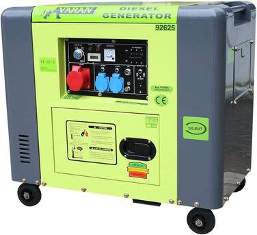 Електричний дизельний генератор Varan Motors 92625, звукоізольований, тип Panda, генератор потужності, 400 В 230 В, 6,25 кВА