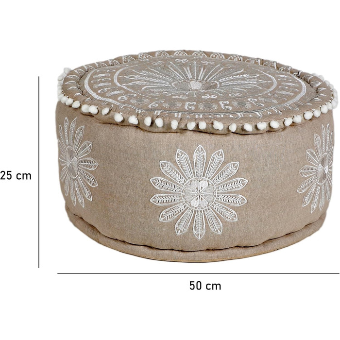 Пуф-табурет MARRAKESCH з бавовни, включаючи наповнювач, кругла підлогова подушка ø 50 см як східний декор (бежевий - білий)