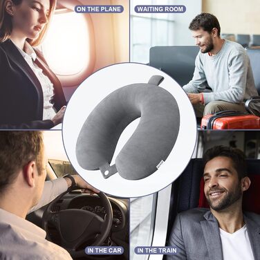 Подушка з піни памяті Neck Pillow Lightweight Quick Pack for Airplane Train Car Travel Camping Neck Support Pillow (темно-сіра)