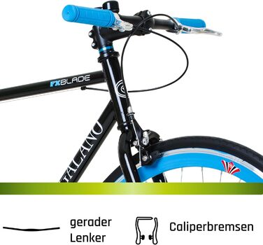 Велосипед Galano Blade Fixie для чоловіків та жінок, зріст 165-195 см, ретро-велосипед з однією швидкістю, 28-дюймові колеса, різні розміри, міські велосипеди з фліп-флоп втулкою, шосейний велосипед, міський велосипед, чорний/синій, 53 см