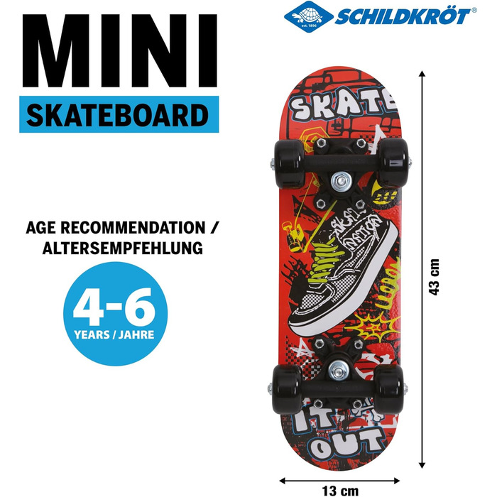 Міні-скейтборд Schildkröt 17" Skate It Out - дитячий скейтборд для віку 4-6 років, дерев'яна дека 43 x 13 см, класний дизайн для дітей