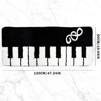 Чорно-білий килимок з мікрофібри з ворсистками у формі клавіш піаніно, абсорбуючий килимок для ванної, швидковисихаючий килимок для ванної, нековзний килимок для ванної, що миється, для вітальні та спальні (50x120 см, стиль A) з візерунком клавіш піаніно,