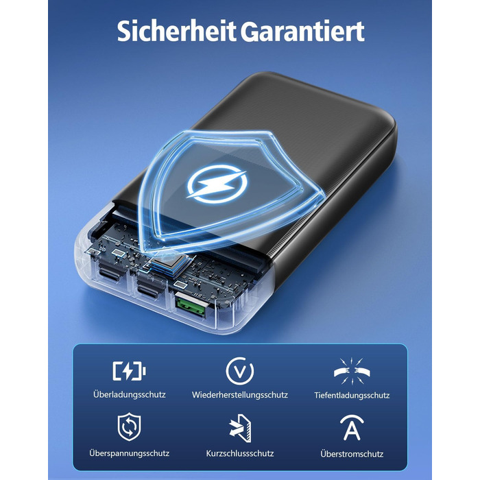 Портативний зарядний пристрій ємністю 26800 мАг, 22,5 Вт із USB-C та швидкою зарядкою, 3 порти та 2 вбудовані кабелі, зовнішній акумулятор, сумісний з iPhone 17 16 15 14 13 Android, чорний
