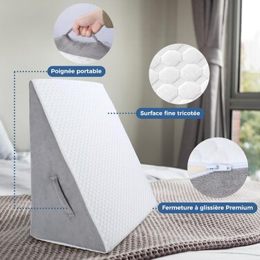 Клиноподібна подушка для ліжка, трикутна подушка, ергономічна, виготовлена з піни з ефектом пам&39яті, від апное сну, кутова подушка, хропіння, вдихання кислоти (біла)