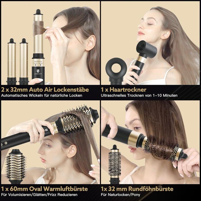 В 1 фен-стайлер для волосся, 110 000 об/хв, 20 М/с, 200 млн. негативних іонів, високошвидкісний безщітковий фен з теплою щіткою та