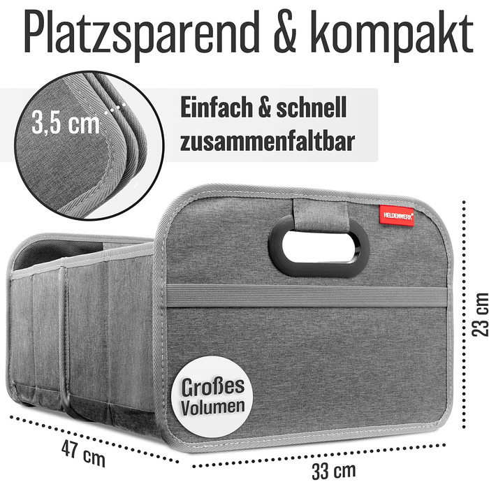 Сумка для багажника HELDENWERK, складана з антиковзким кріпленням на липучках - органайзер для авто, складана коробка для покупок, посилена та міцна, сіра