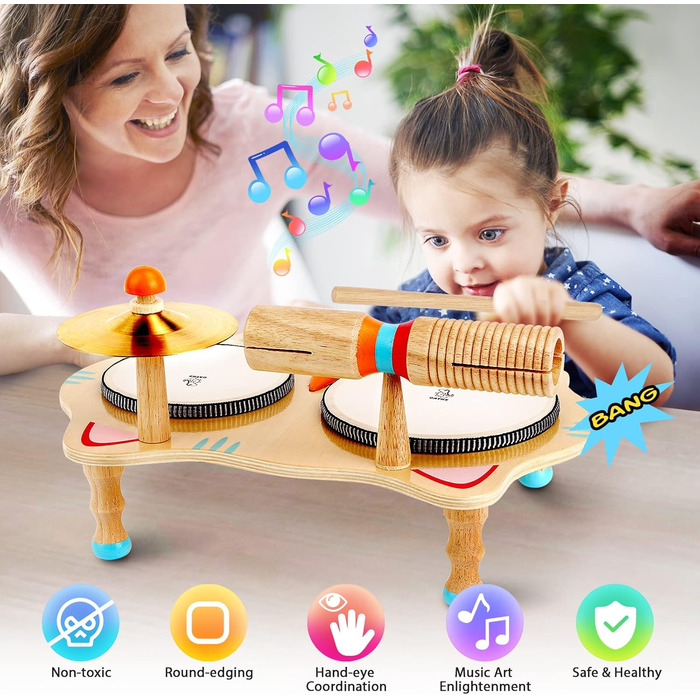 Дерев&39яна музична іграшка Барабан 6 в 1 Музика Дитяча іграшка Музичні інструменти для дітей від 2 років Монтессорі Baby Toys 3 4
