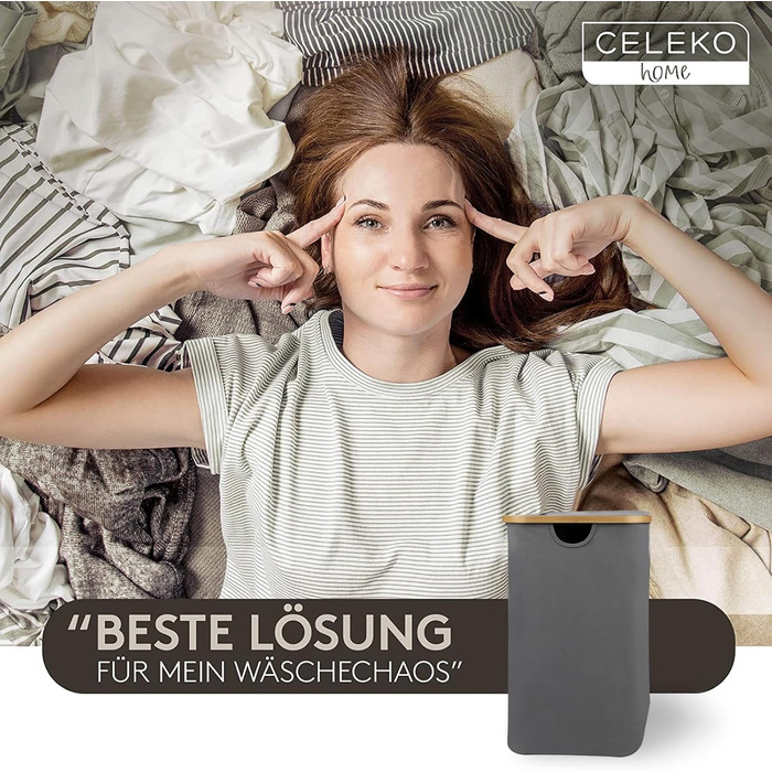 Кошик для білизни з 1 кришкою 2 відділення 150 л Бамбукова тканина Сірий Великий XXL - Кошик для білизни Сірий Темно-сірий Антраци