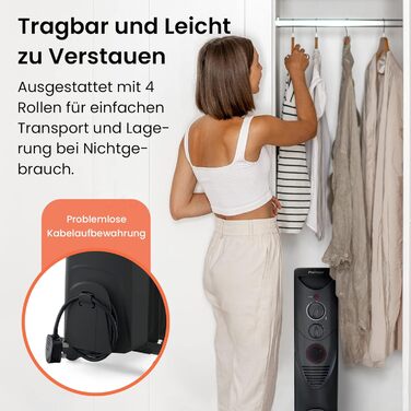 Енергозберігаючий масляний радіатор Pro Breeze потужністю 2500 Вт - електричний нагрівальний елемент з 11 ребрами, вбудованим таймером, 3 режимами нагріву, регульованим термостатом та функцією безпечного відключення - чорний. Масляний радіатор 2500 Вт - ч