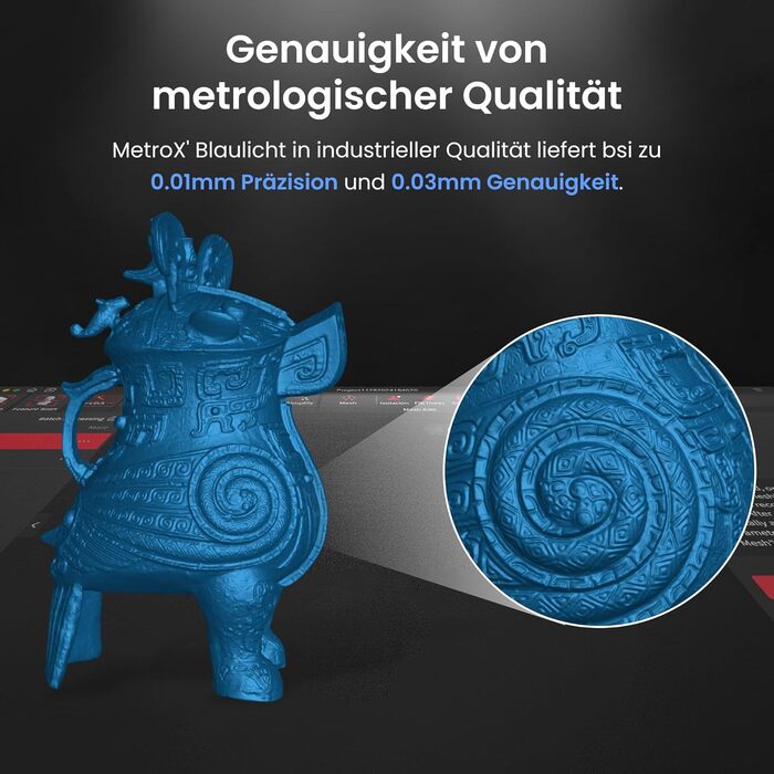 Сканер Revopoint MetroX для 3D-друку, точність до 0,01 мм, синій лазер, структуроване світло на всю поверхню, сканування металевих