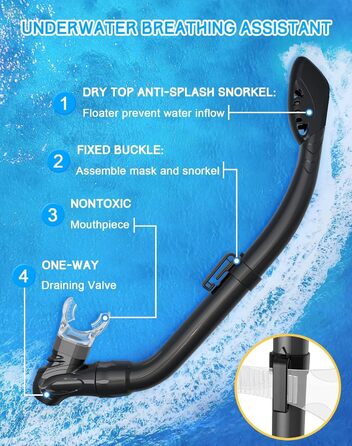 Дитячий набір для сноркелінгу Gintenco, дитяча маска для дайвінгу з трубкою, панорамний широкий огляд із захистом від запотівання, маска для сноркелінгу із захистом від протікання, маска для дайвінгу для плавання та сноркелінгу, вік 4-16 років, чорний та 