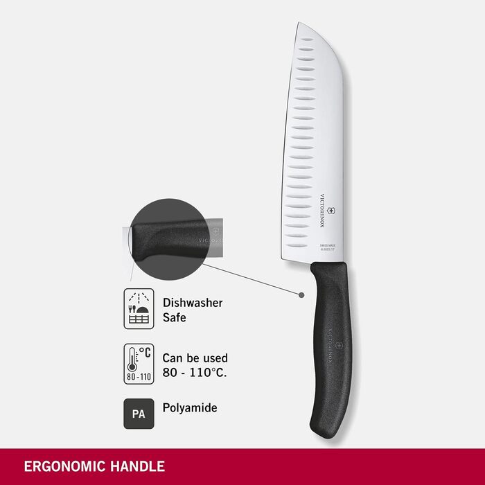 Ніж в азіатському стилі, Надзвичайно гостре лезо, Скошений край, 17 см, Нержавіюча сталь, чорний Чорний блістерна упаковка Одинарн