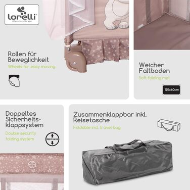 Дитяче ліжечко та манеж Lorelli 3-в-1, ліжко-балдахін Magic Sleep з 2 рівнями, ліжечко від народження, дитяче дорожнє ліжечко, пеленальний килимок, колеса, сумка, рожевий