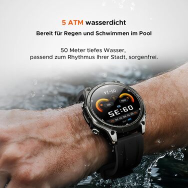 Розумний годинник DOOGEE Anywise W1 зі штучним інтелектом для чоловіків, дводіапазонний GPS, водонепроникність 5 атм, 12 днів роботи від батареї, 1,43-дюймовий AMOLED HD, понад 170 спортивних режимів, Bluetooth-дзвінки, сумісний з Android/iOS, 2 чорних ре