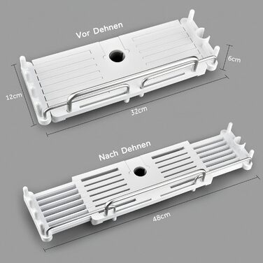 Душова полиця без свердління, телескопічна 32-48 см, душова полиця для підвісного органайзера для ванної кімнати, душова полиця без свердління, стійка для зберігання душової штанги для душової штанги 18-25 мм (біла)