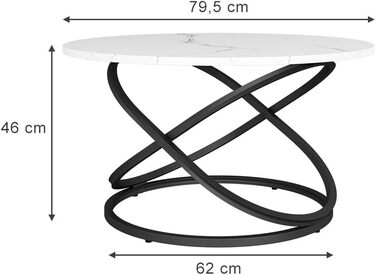 Журнальний столик Vicco Calgary, білий/чорний, 79,5 x 62 см з великою робочою поверхнею