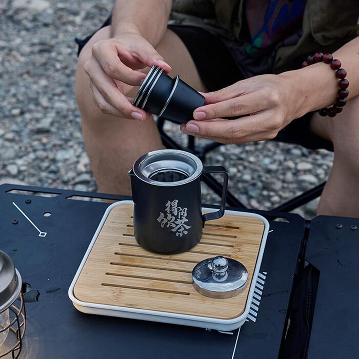 Універсальний набір для чаювання в дорозі, китайський чайний сервіз чайник та чашки з нержавіючої сталі Портативний набір для чаювання в стилі кунг-фу з сумкою для подорожей, для дому, активного відпочинку, походів з рюкзаком, кемпінгу та піших прогулянок
