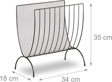 Стійка для журналів Relaxdays металева, тримач для газет стоячий, колектор для журналів чорний, ВхШхГ 35 x 34 x 18 см, чорний