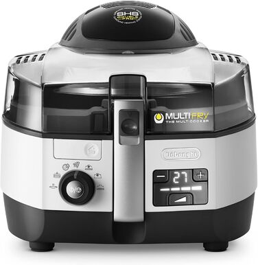 Аерофритюрниця De'Longhi MultiFry Extra Chef Plus FH1396, мультиварка місткістю 1,7 кг, 8 програм приготування, система конвекції з 2 нагрівальними елементами, функція гриля, додаток Recipe, 2300 Вт, білий 8 програм