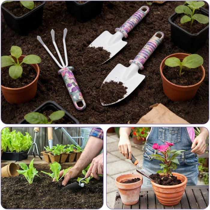 Набір садових інструментів 10 шт., з нержавіючої сталі, міцні та довговічні, з кейсом для зберігання. Ідеально підходить для посадки, обрізки та догляду за садом. Чудовий подарунок для садівника (фіолетовий)