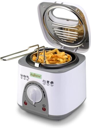 Міні-фритюрниця Augosma з олією 850-950 Вт л Ємність 1 л Оглядове вікно l Кошик для смаження з нержавіючої сталі l Регульована температура l Теплоізольований l Нековзна гумова накладка l Білий 1 л