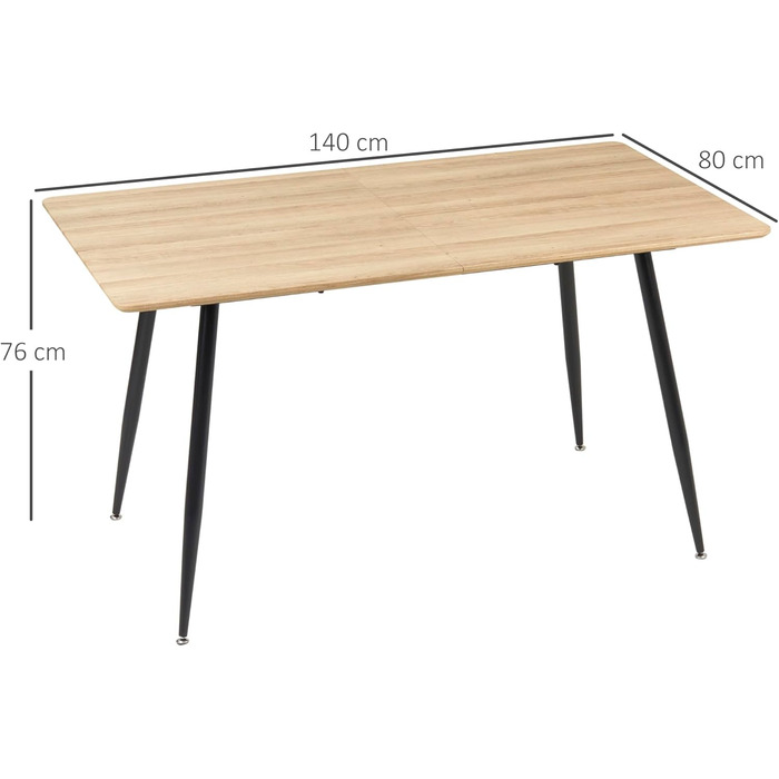 Обідній стіл HOMCOM, Кухонний стіл, Обідній стіл для 4 осіб, Стіл для вітальні з імітацією дерева, Сталеві ніжки, 140 x 80 x 76 см, Натуральний колір