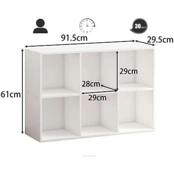 Дерев&39яна книжкова шафа із закритою задньою панеллю, окремостояча кубічна полиця, для вітальні, спальні, офісу, біла, 6 відділень (30Г x 91,5Ш x 61,5В см)