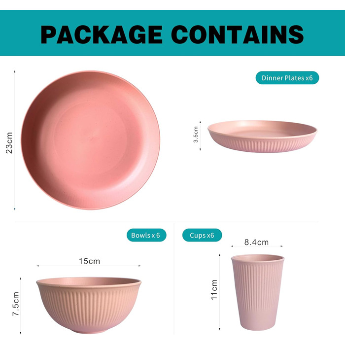 Набір посуду для кемпінгу на 6 осіб, 18 предметів, міцний пластиковий набір для пікніка, вечірок та дому, легкий, придатний для мікрохвильової печі та посудомийної машини, дитячий посуд для кемпінгу, 1 колір