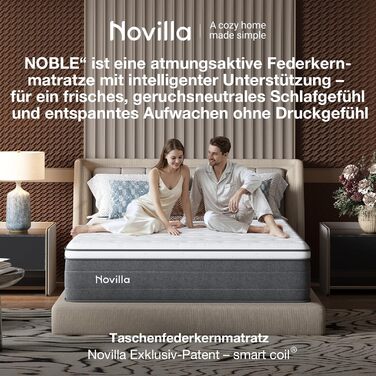 Матрац Novilla 140x200, H3 7-зонний пружинний матрац з кишеньковою структурою для цілеспрямованої підтримки, хвилеподібний шар комфортної піни для покращеної повітропроникності, сертифікований Oeko-Tex, висота 25 см x 25 см, 140 x 200 см