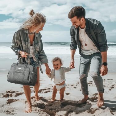 Сумка для сповивання Welavila, велика, трансформована, з пеленальним килимком та ізольованими кишенями для мами і тата, сіра, вели