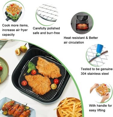 Аксесуари для фритюрниці BYKITCHEN, квадратна стійка з нержавіючої сталі 304 для лотка/духовки кошика аерофритюрниці, аксесуари для фритюрниці для Cosori 5.5L xxl, миттєва, вежа, фритюрниця Gourmia