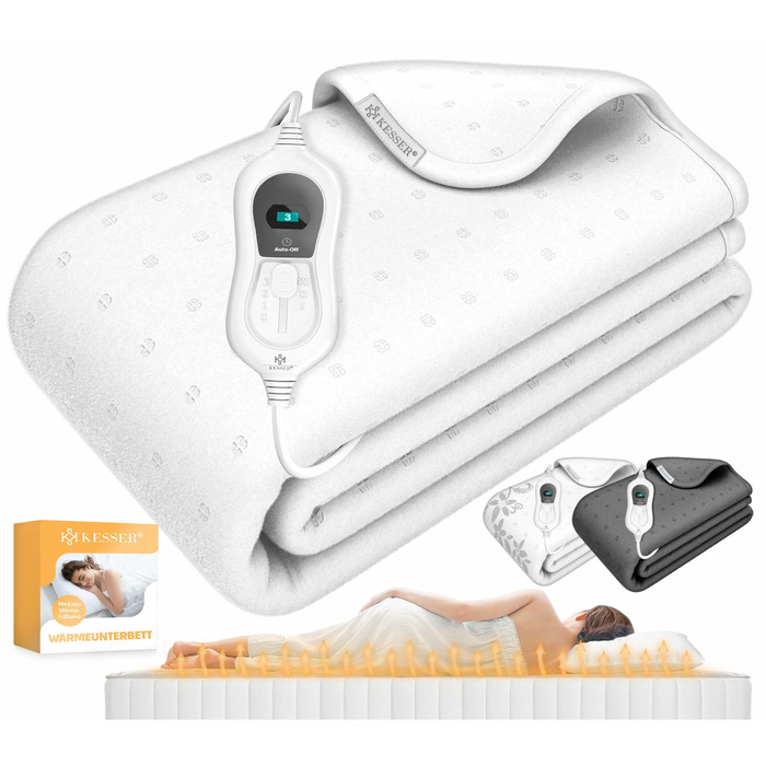 Підлога KESSER з підігрівом 150x80 см з автоматичним вимкненням та дистанційним керуванням Підлога з 3 температурними режимами Підігрів наматрацника М&39яка флісова підігріта ковдра, біла, 150 x 80 см - однотонна