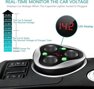 Розподільник автомобільного прикурювача 3 відділення автомобільний зарядний пристрій адаптер з 3 USB портами 12/24V 120W DC Потужн